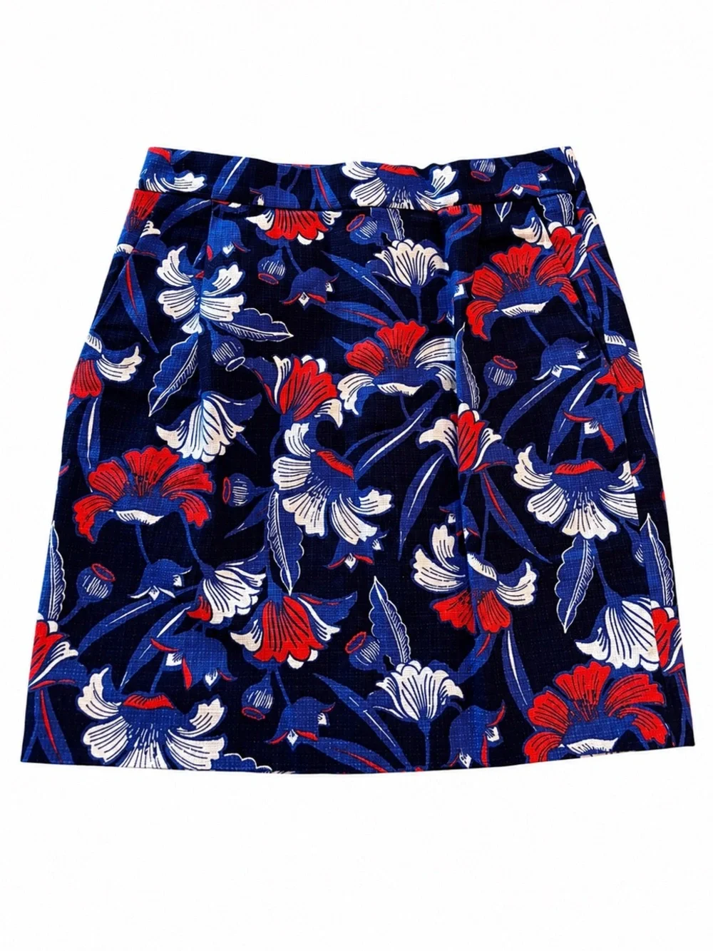 J. Crew Floral Navy Blue Cotton Skirt